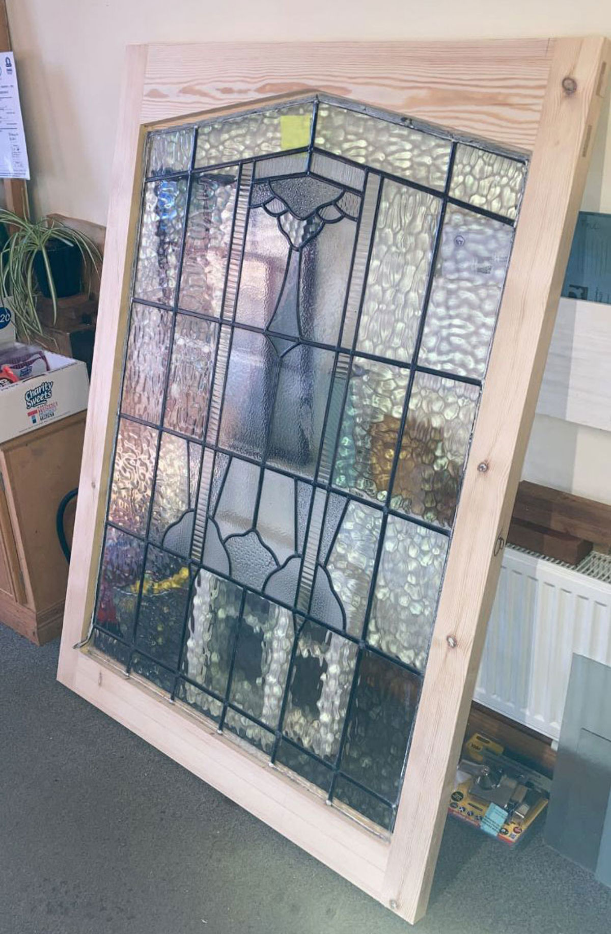 Stained glass panel being restored